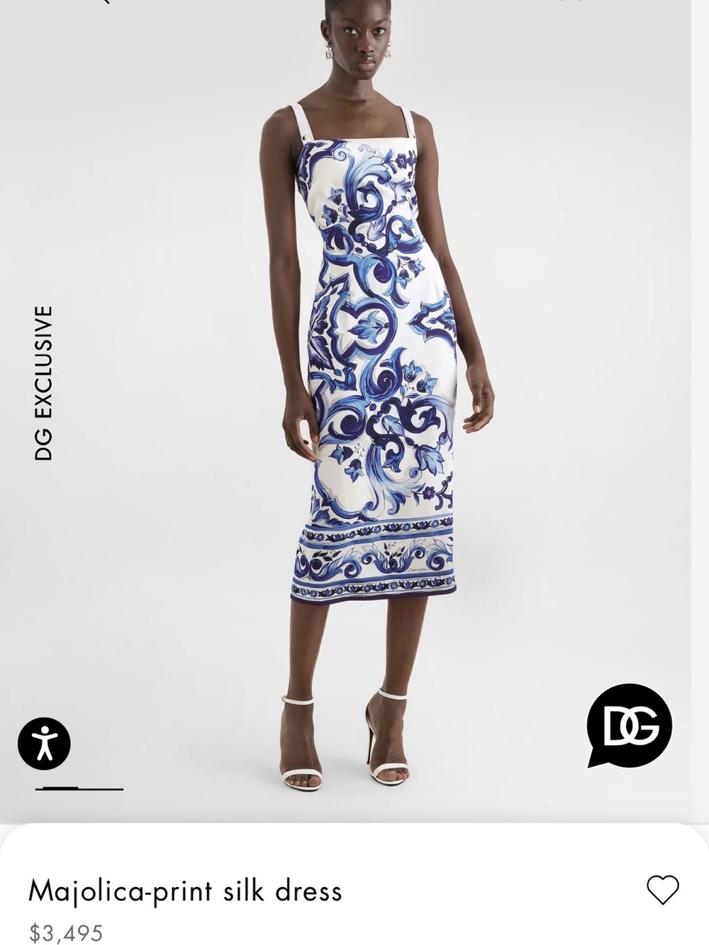NWT Sold Out Dolce & Gabbana White Silk Midi Dress with Blue Majolica Motif 40